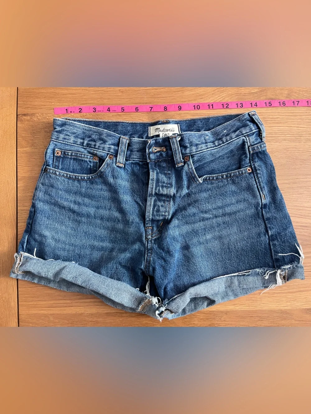 Madewell Mid-Rise Rolled Hem Blue Denim Shorts- The Brynn Long short (size 25)